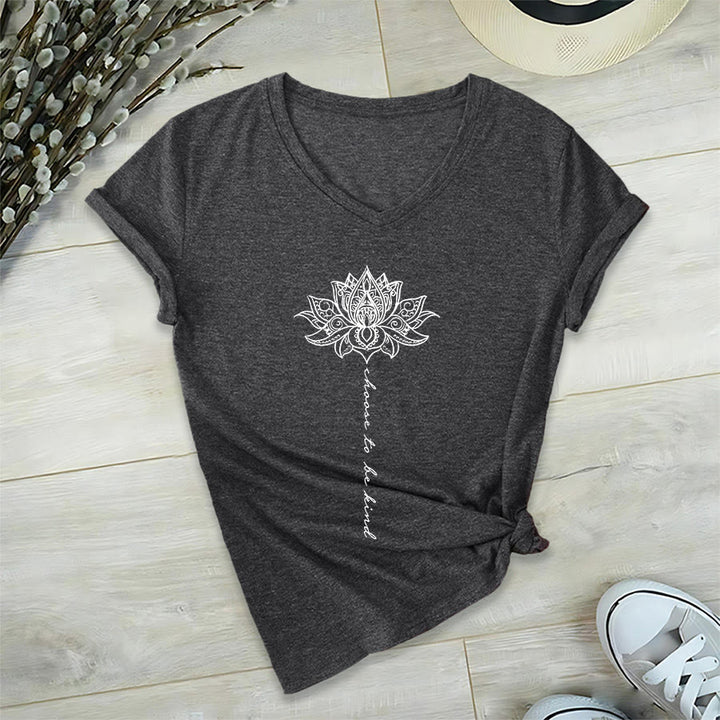 T-shirt Olivenorma « Choisissez la gentillesse » à col en V avec imprimé mandala lotus - Gris - 2XL - image 15