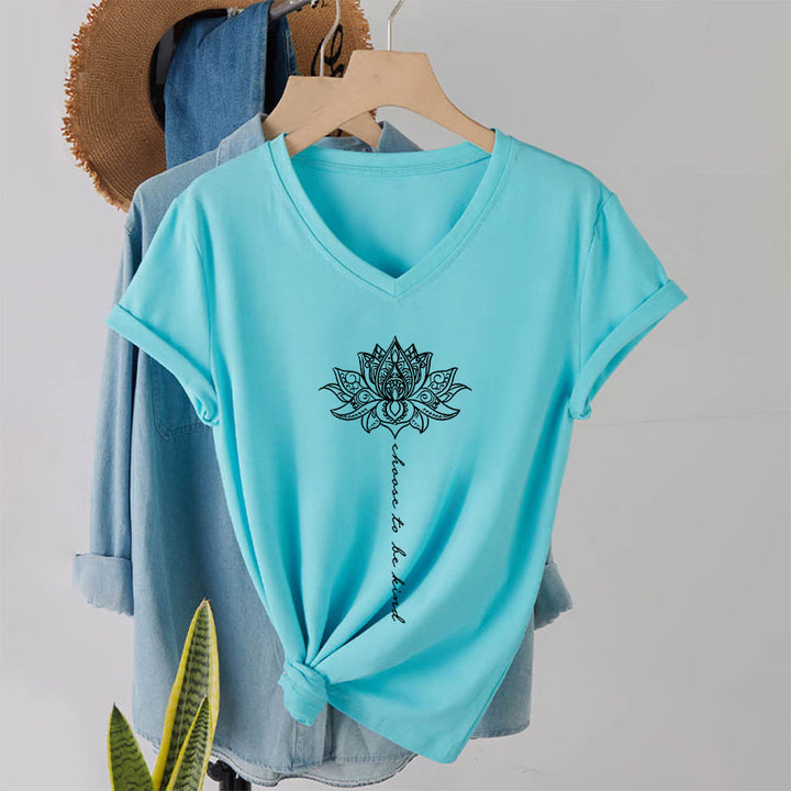 T-shirt Olivenorma « Choisissez la gentillesse » à col en V avec imprimé mandala lotus - image 10