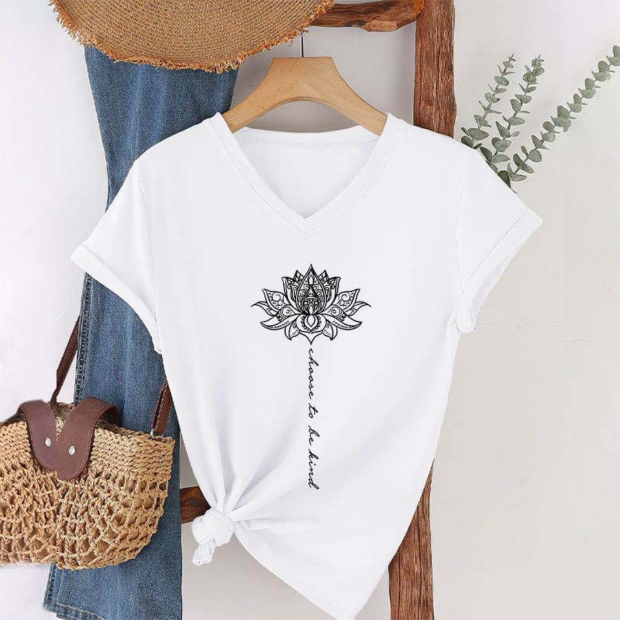 T-shirt Olivenorma « Choisissez la gentillesse » à col en V avec imprimé mandala lotus - image 19