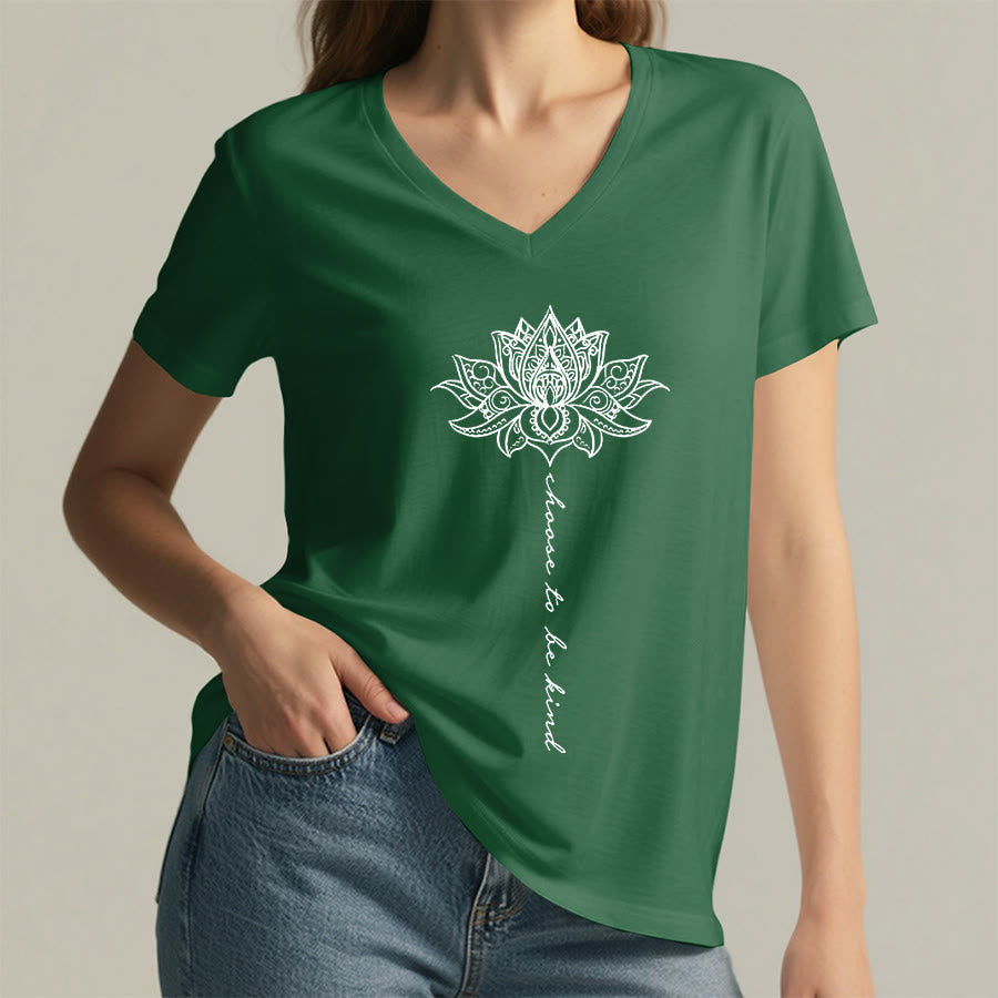 T-shirt Olivenorma « Choisissez la gentillesse » à col en V avec imprimé mandala lotus - image 2
