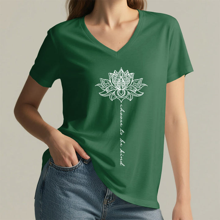 T-shirt Olivenorma « Choisissez la gentillesse » à col en V avec imprimé mandala lotus - image 2