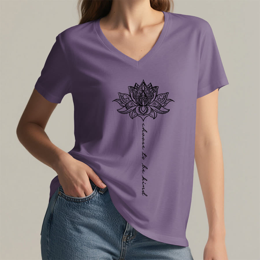 T-shirt Olivenorma « Choisissez la gentillesse » à col en V avec imprimé mandala lotus - image 38