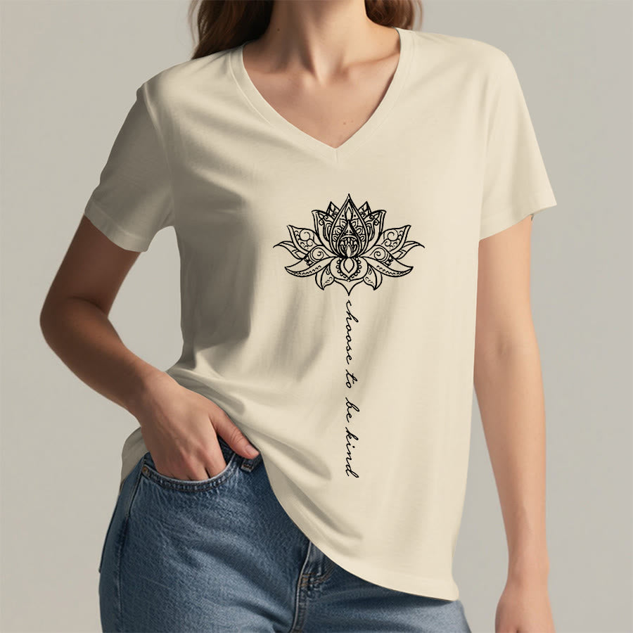 T-shirt Olivenorma « Choisissez la gentillesse » à col en V avec imprimé mandala lotus - image 5
