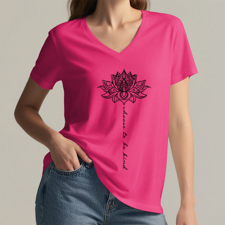 T-shirt Olivenorma « Choisissez la gentillesse » à col en V avec imprimé mandala lotus - image 35