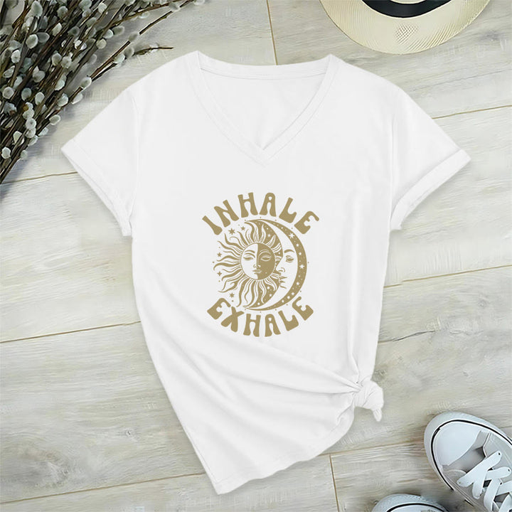 T-shirt Olivenorma Boho Soleil Lune « Inspirer Expirer » à col en V - Blanc - 2XL - image 18