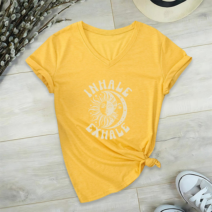 T-shirt Olivenorma Boho Soleil Lune « Inspirer Expirer » à col en V - Jaune - 2XL - image 30