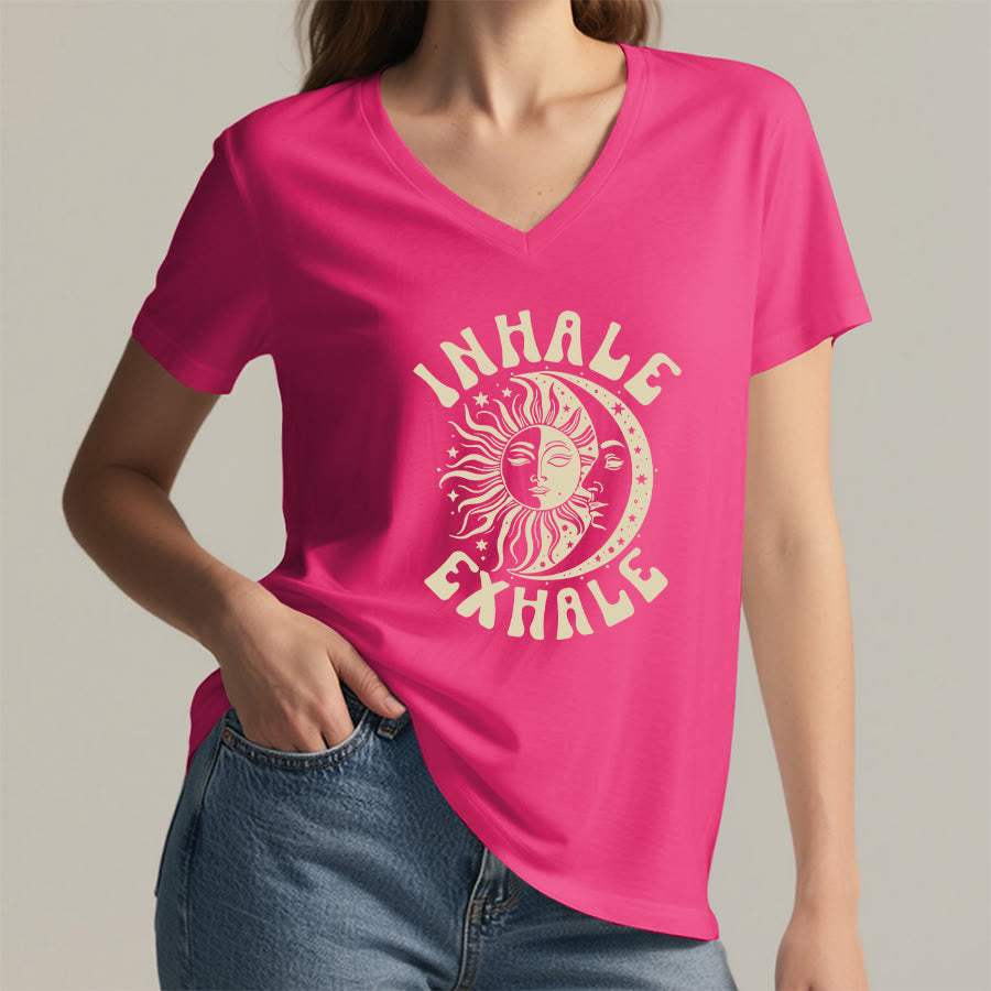 T-shirt Olivenorma Boho Soleil Lune « Inspirer Expirer » à col en V - image 35