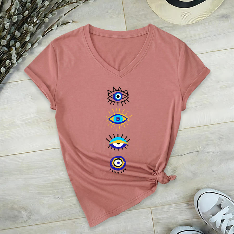 T-shirt de yoga à col en V imprimé de la collection Olivenorma Evil Eye - Rose - 2XL - image 6