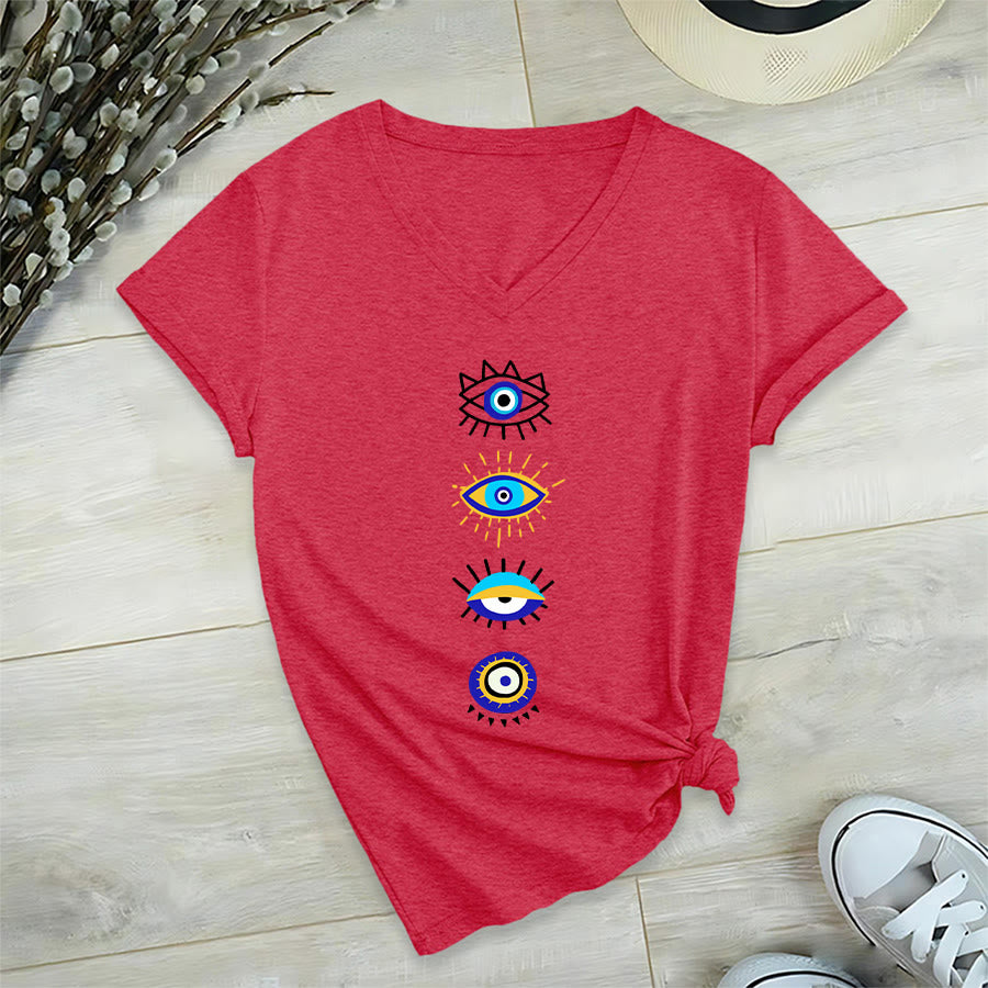 T-shirt de yoga à col en V imprimé de la collection Olivenorma Evil Eye - Rouge - 2XL - image 27