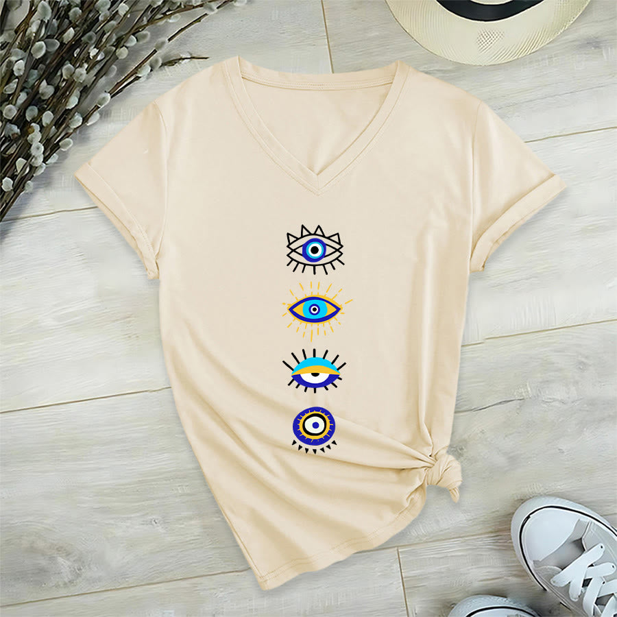 T-shirt de yoga à col en V imprimé de la collection Olivenorma Evil Eye - Kaki - 2XL - image 3