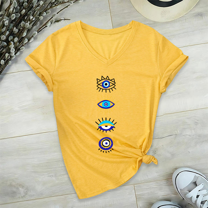 T-shirt de yoga à col en V imprimé de la collection Olivenorma Evil Eye - Jaune - 2XL - image 30
