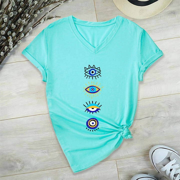T-shirt de yoga à col en V imprimé de la collection Olivenorma Evil Eye - Lac Bleu - 2XL - image 9