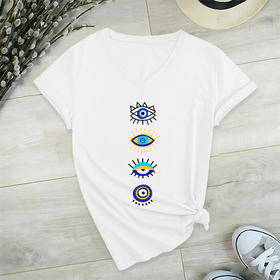 T-shirt de yoga à col en V imprimé de la collection Olivenorma Evil Eye - Blanc - 2XL - image 0