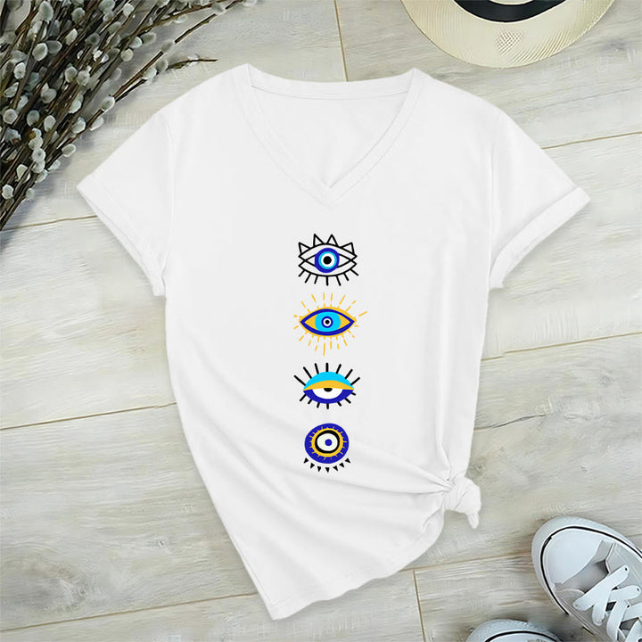 T-shirt de yoga à col en V imprimé de la collection Olivenorma Evil Eye - Blanc - 2XL - image 0