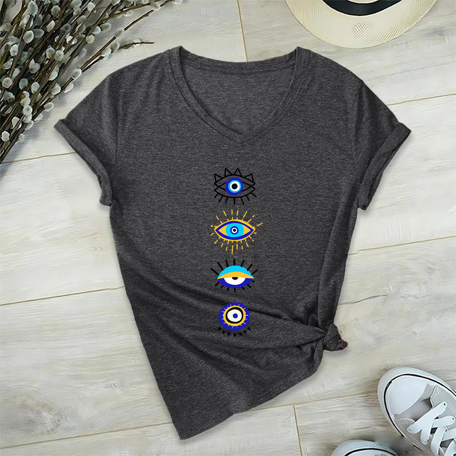 T-shirt de yoga à col en V imprimé de la collection Olivenorma Evil Eye - Gris - 2XL - image 15