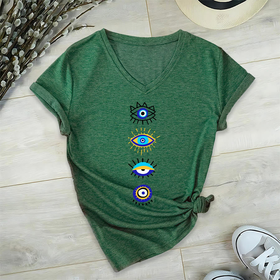 T-shirt de yoga à col en V imprimé de la collection Olivenorma Evil Eye - Vert foncé - 2XL - image 21