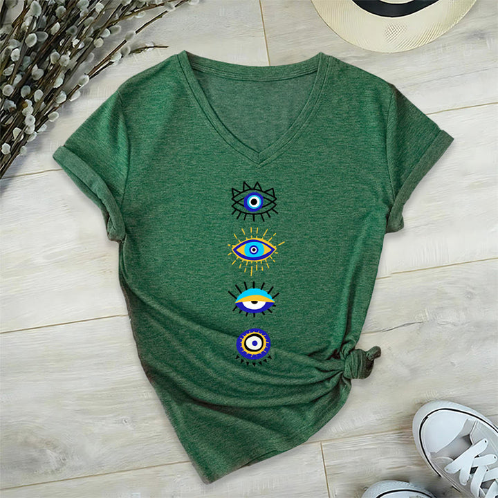 T-shirt de yoga à col en V imprimé de la collection Olivenorma Evil Eye - Vert foncé - 2XL - image 21