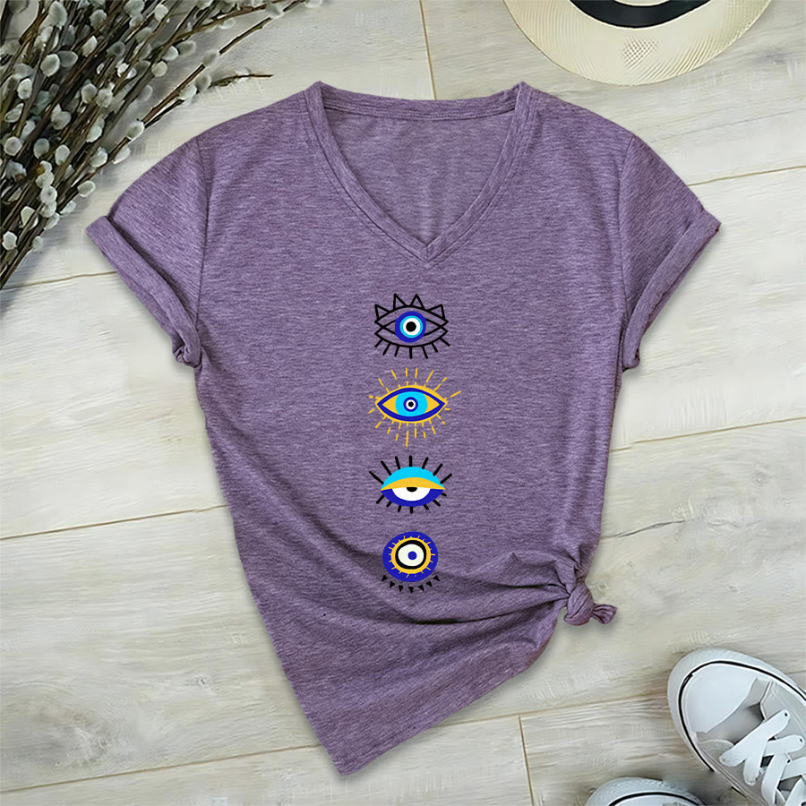 T-shirt de yoga à col en V imprimé de la collection Olivenorma Evil Eye - Violet - 2XL - image 36
