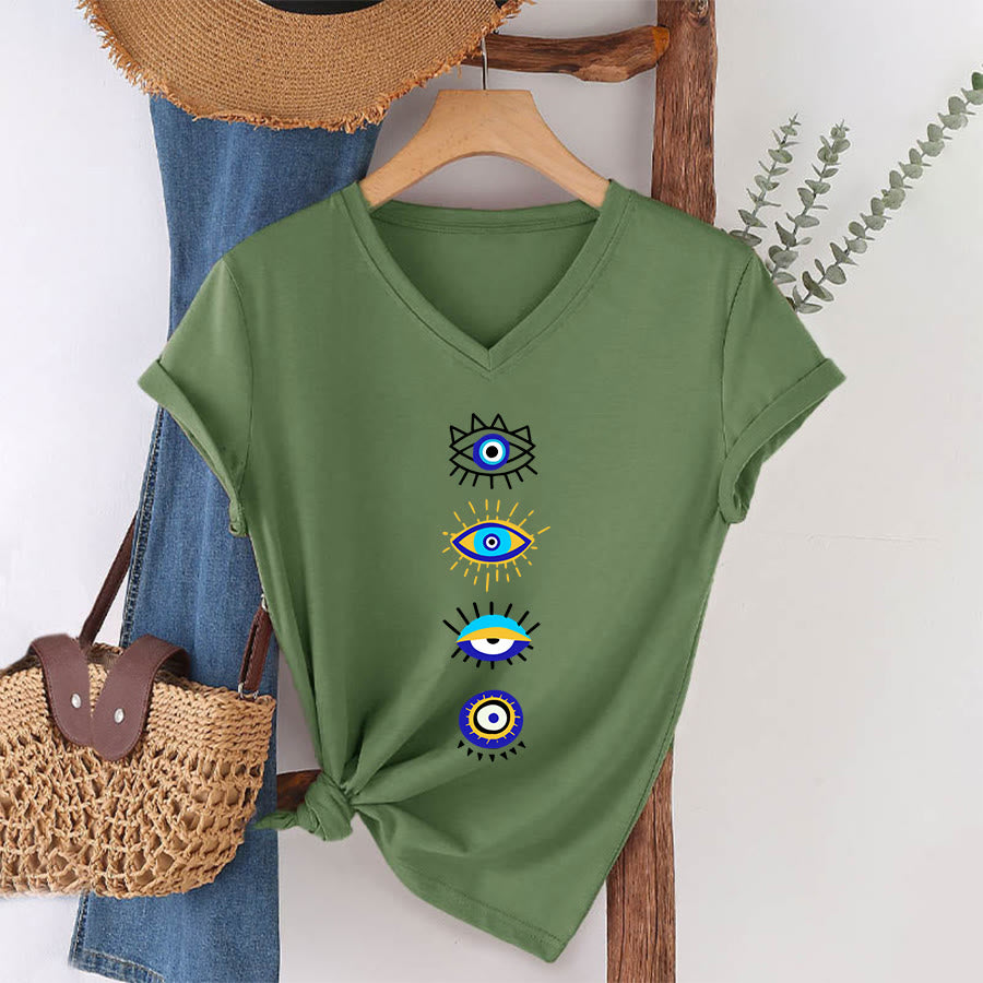 T-shirt de yoga à col en V imprimé de la collection Olivenorma Evil Eye - image 25