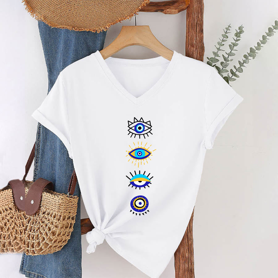 T-shirt de yoga à col en V imprimé de la collection Olivenorma Evil Eye - image 1