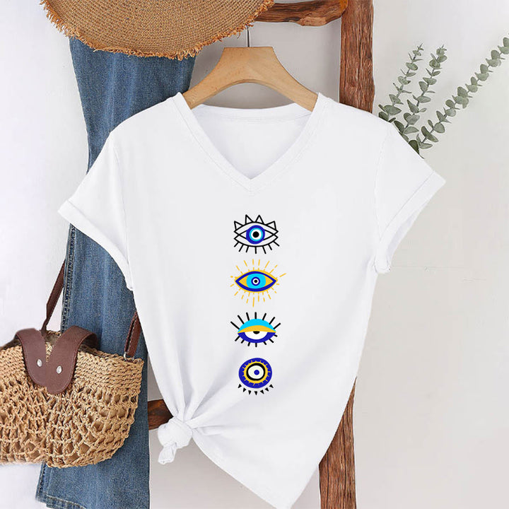 T-shirt de yoga à col en V imprimé de la collection Olivenorma Evil Eye - image 1