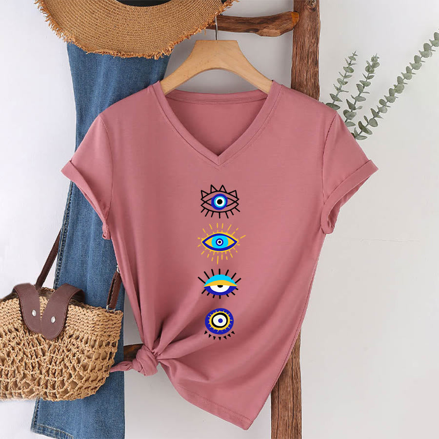T-shirt de yoga à col en V imprimé de la collection Olivenorma Evil Eye - image 7