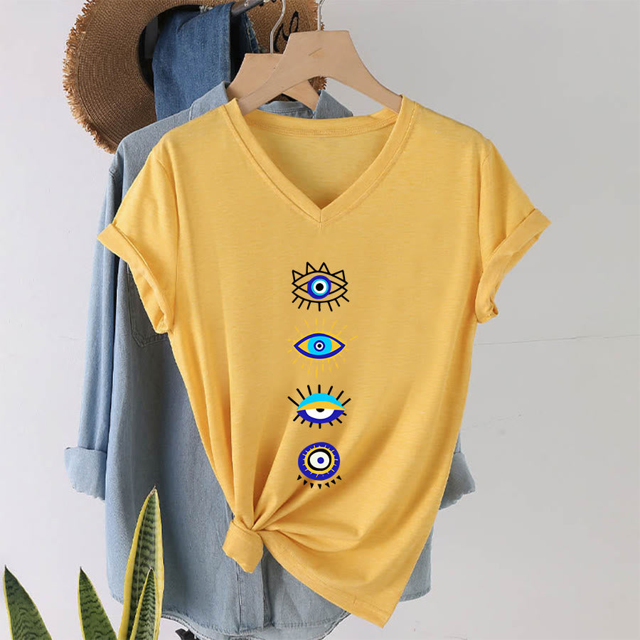 T-shirt de yoga à col en V imprimé de la collection Olivenorma Evil Eye - image 31
