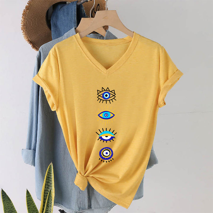 T-shirt de yoga à col en V imprimé de la collection Olivenorma Evil Eye - image 31