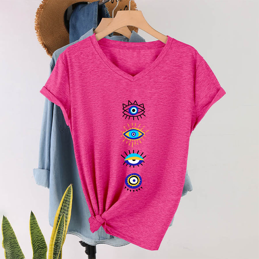 T-shirt de yoga à col en V imprimé de la collection Olivenorma Evil Eye - image 34