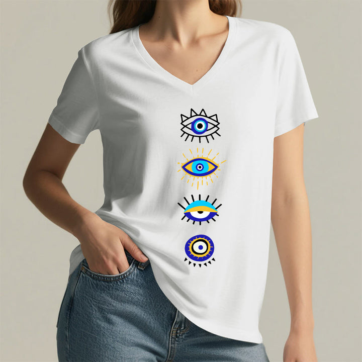 T-shirt de yoga à col en V imprimé de la collection Olivenorma Evil Eye - image 2