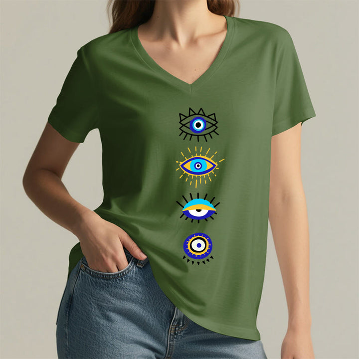 T-shirt de yoga à col en V imprimé de la collection Olivenorma Evil Eye - image 26