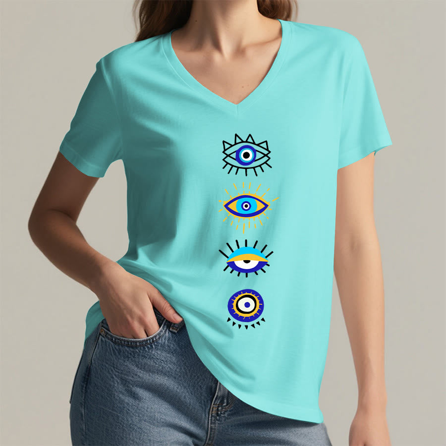 T-shirt de yoga à col en V imprimé de la collection Olivenorma Evil Eye - image 11