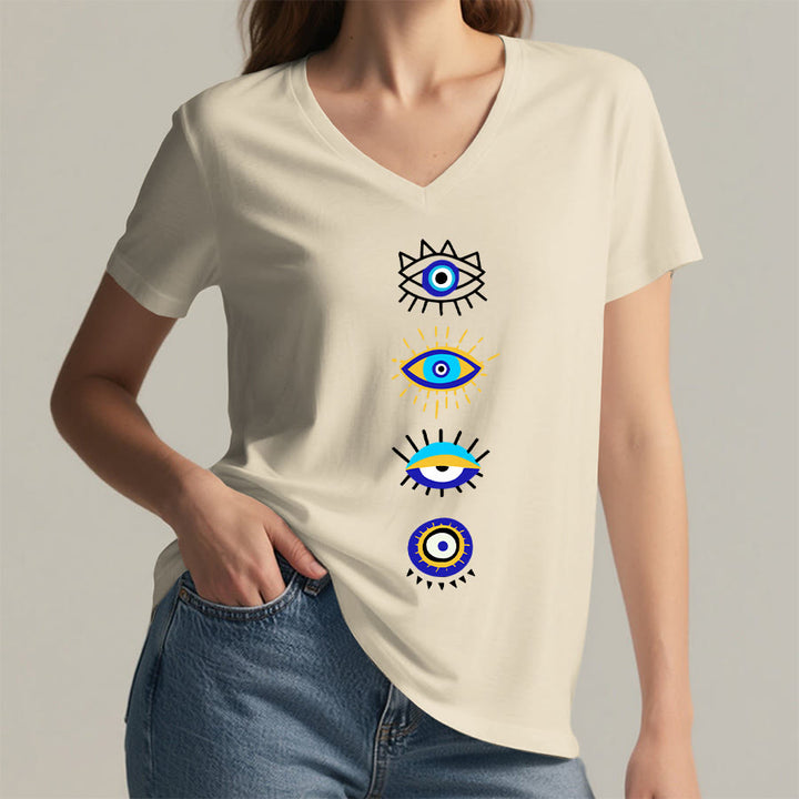 T-shirt de yoga à col en V imprimé de la collection Olivenorma Evil Eye - image 5