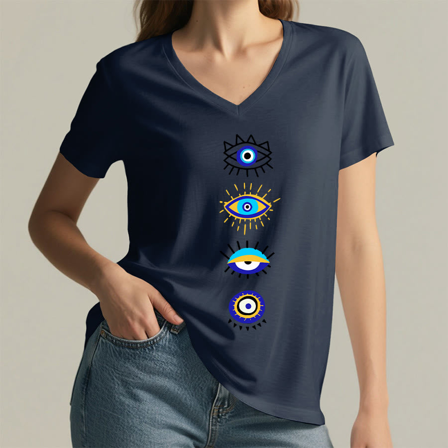 T-shirt de yoga à col en V imprimé de la collection Olivenorma Evil Eye - image 20