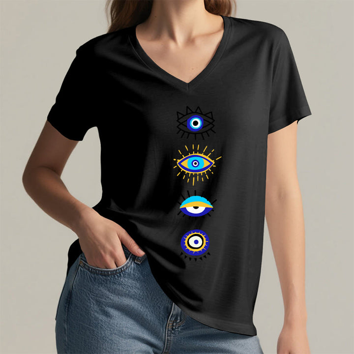 T-shirt de yoga à col en V imprimé de la collection Olivenorma Evil Eye - image 14