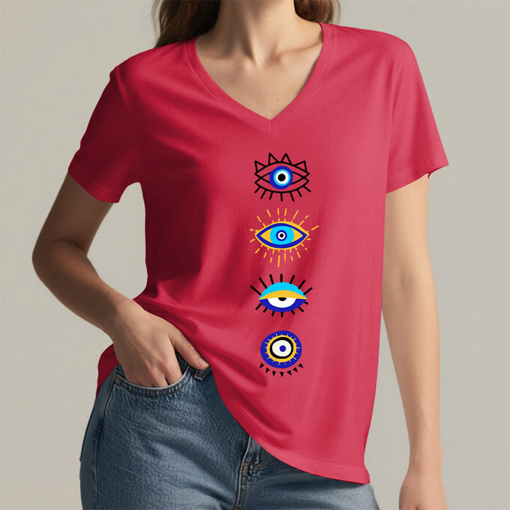 T-shirt de yoga à col en V imprimé de la collection Olivenorma Evil Eye - image 29