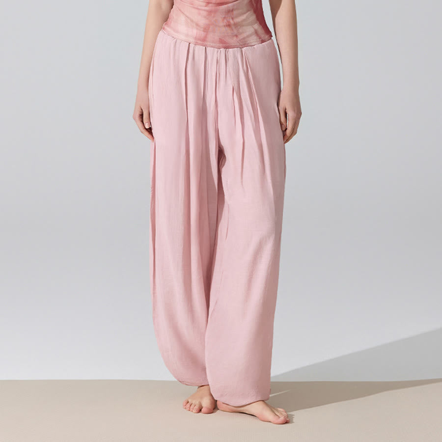 Pantalon de yoga sarouel ample Olivenorma à taille haute élastique et texture froissée - Rose - L - image 14
