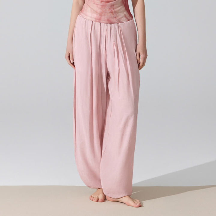 Pantalon de yoga sarouel ample Olivenorma à taille haute élastique et texture froissée - Rose - L - image 14