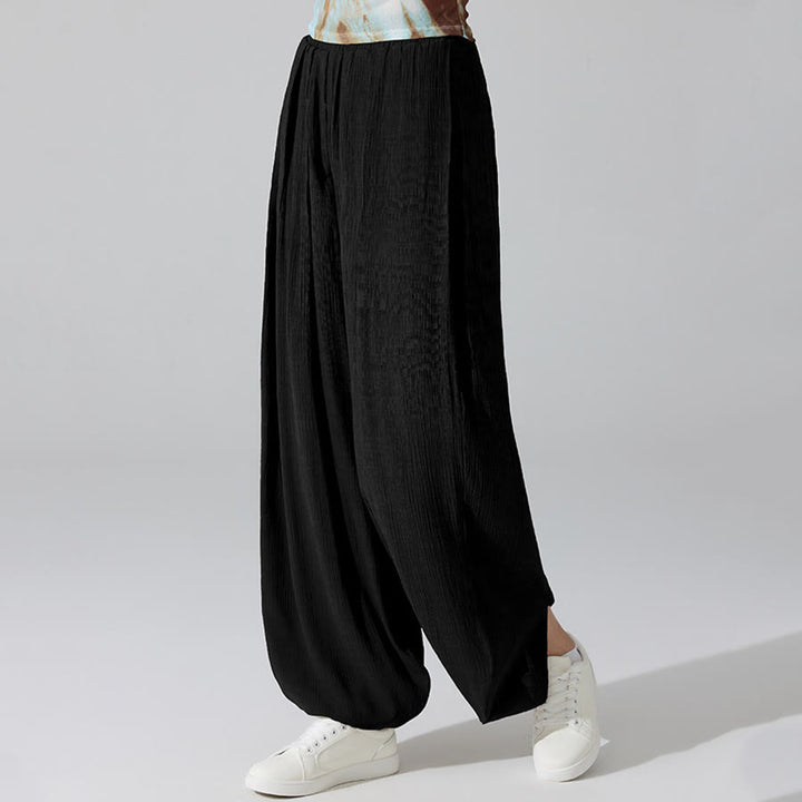 Pantalon de yoga sarouel ample Olivenorma à taille haute élastique et texture froissée - Noir - L - image 9