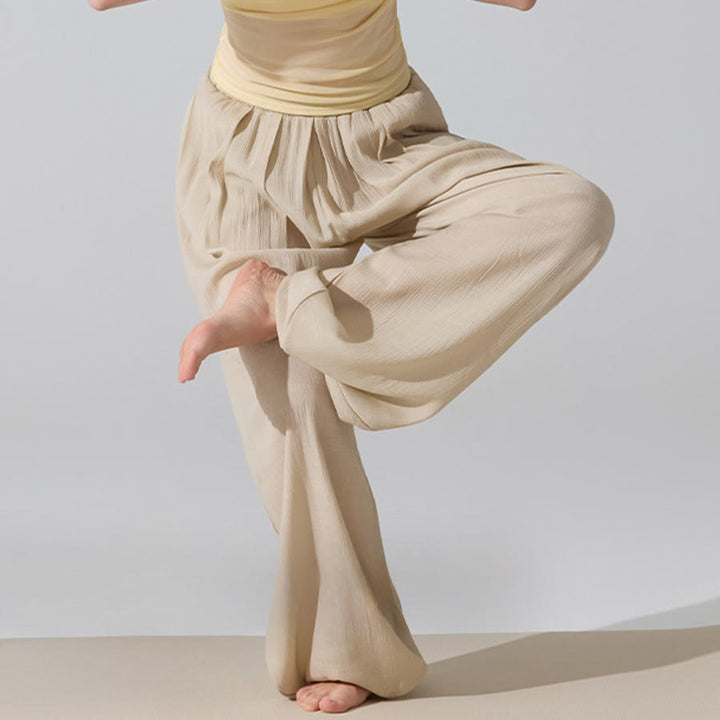 Pantalon de yoga sarouel ample Olivenorma à taille haute élastique et texture froissée - image 2