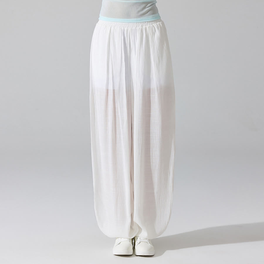 Pantalon de yoga sarouel ample Olivenorma à taille haute élastique et texture froissée - Blanc - L - image 6