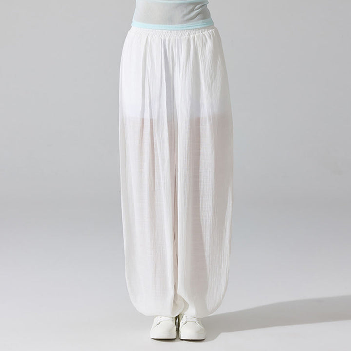 Pantalon de yoga sarouel ample Olivenorma à taille haute élastique et texture froissée - Blanc - L - image 6