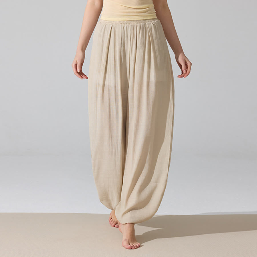 Pantalon de yoga sarouel ample Olivenorma à taille haute élastique et texture froissée - Abricot - L - image 1