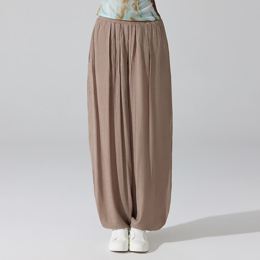 Pantalon de yoga sarouel ample Olivenorma à taille haute élastique et texture froissée - Brun - L - image 17