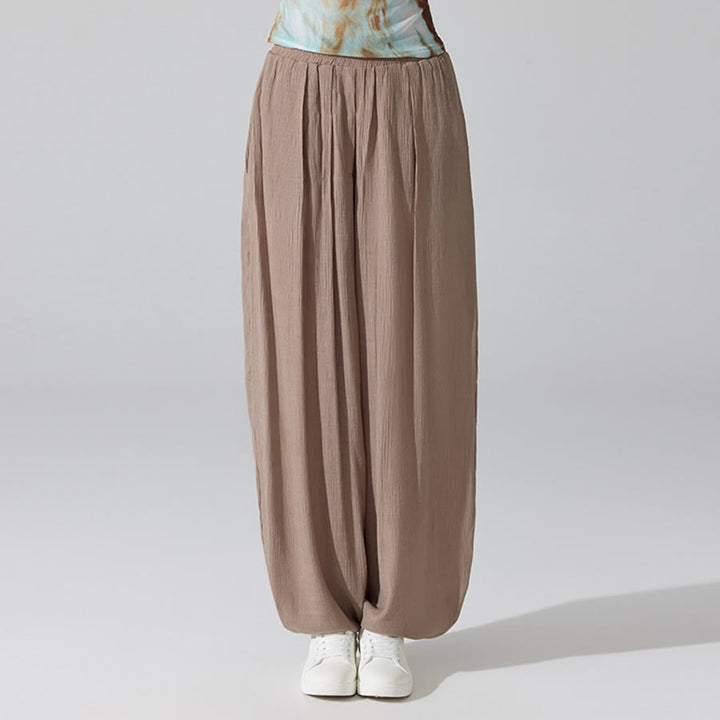 Pantalon de yoga sarouel ample Olivenorma à taille haute élastique et texture froissée - Brun - L - image 17