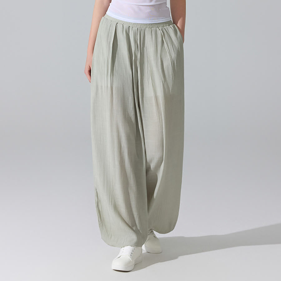 Pantalon de yoga sarouel ample Olivenorma à taille haute élastique et texture froissée - Vert - L - image 11