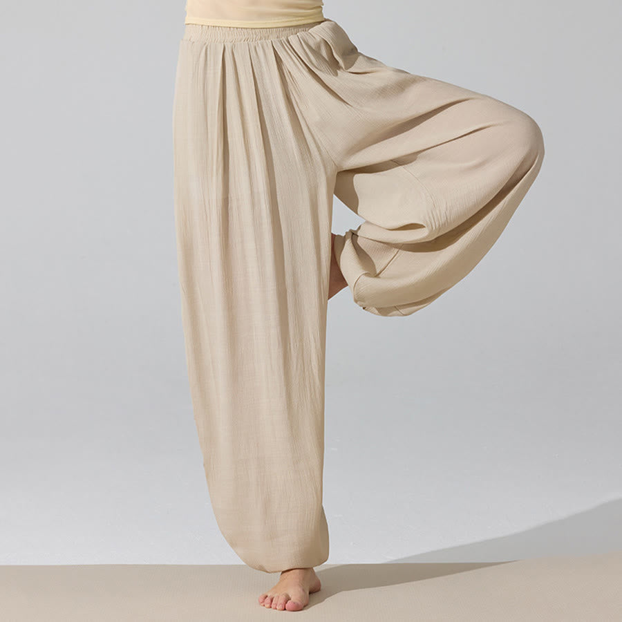 Pantalon de yoga sarouel ample Olivenorma à taille haute élastique et texture froissée - image 0