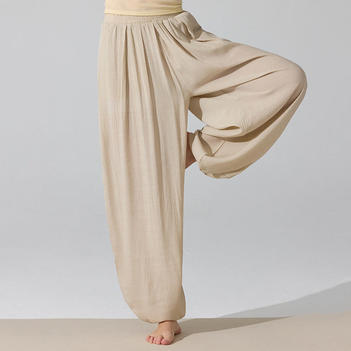 Pantalon de yoga sarouel ample Olivenorma à taille haute élastique et texture froissée - image 0