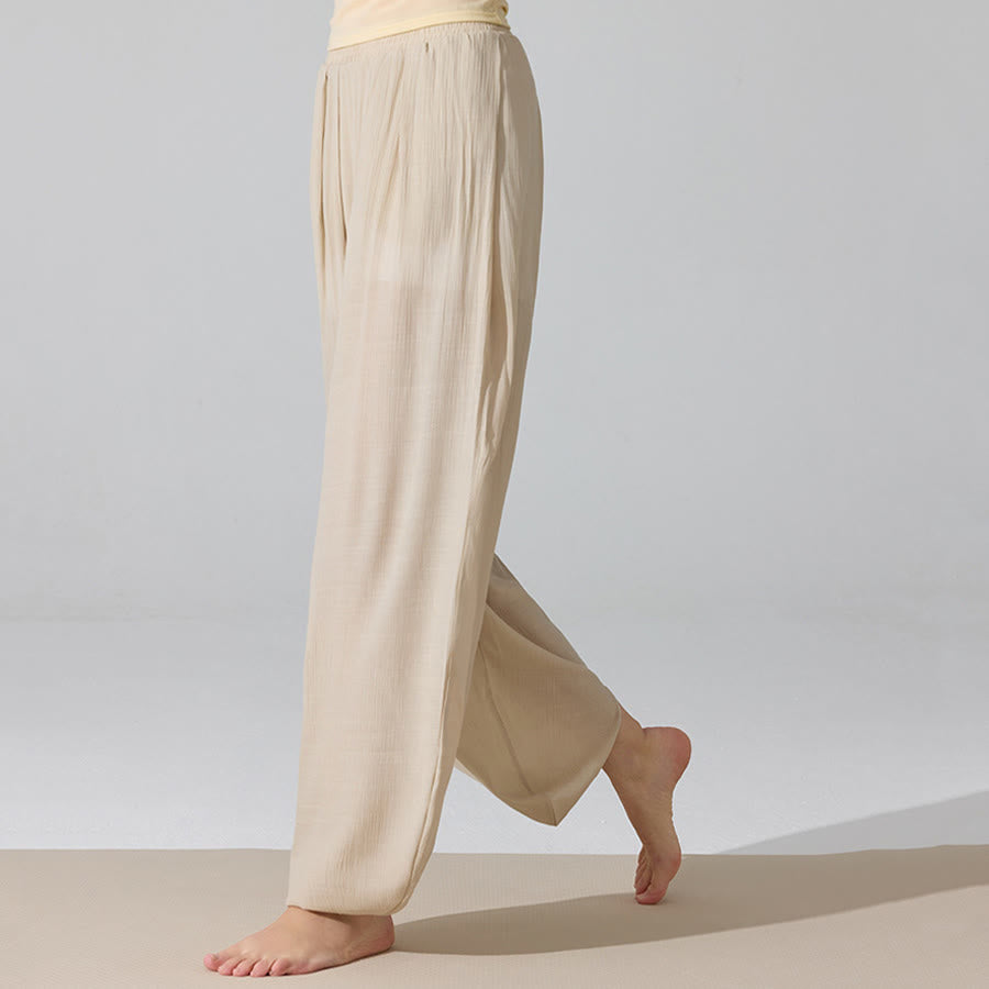 Pantalon de yoga sarouel ample Olivenorma à taille haute élastique et texture froissée - image 3