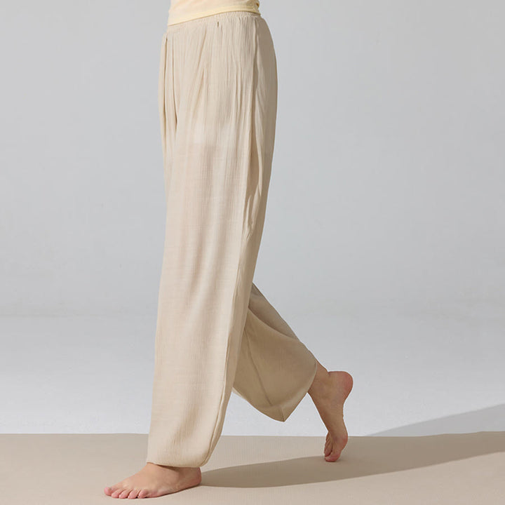 Pantalon de yoga sarouel ample Olivenorma à taille haute élastique et texture froissée - image 3